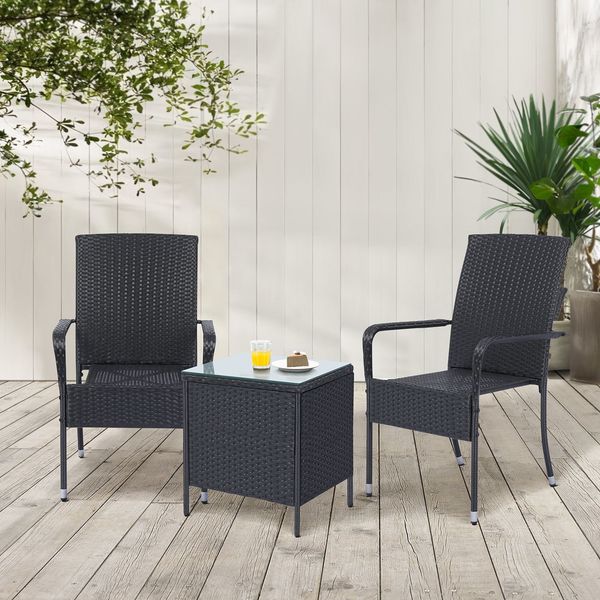 Juskys Polyrattan Gartenstühle Yoro 2er Set - mit Armlehnen & Rückenlehne - 2 Stühle stapelbar - Rattan Stuhl Garten - Stapelstuhl Schwarz