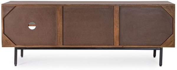 TV Board Atidat aus Mangoholz, modernes Design, 140 cm Breite, braun, Metallgestell, Push-to-Open-System Bild 5