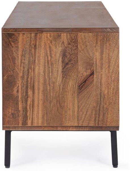 TV Board Atidat aus Mangoholz, modernes Design, 140 cm Breite, braun, Metallgestell, Push-to-Open-System Bild 4
