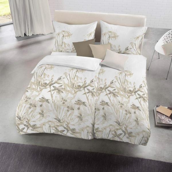 Fleuresse Halbleinen Bettwäsche 135x200 Gräser Blätter braun weiß 344216-07