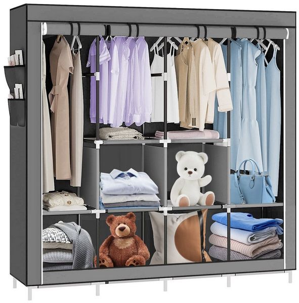 JEOBEST Kleiderschrank Stoffschrank, Kleiderschrank mit Kleiderstange und Ablagen Faltschrank für Schlafzimmer, Ankleidezimmer, 167 x 45 x 170 cm