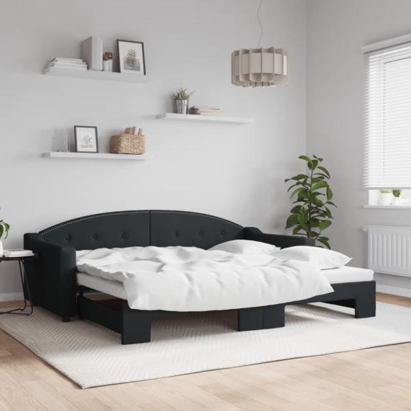 vidaXL Tagesbett Ausziehbar Schwarz 90x200 cm Stoff 3197532