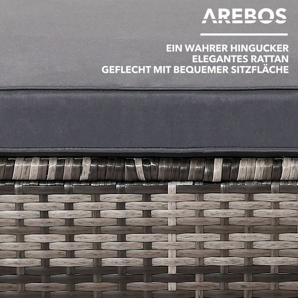 Arebos Hocker Sitz, Ablage In- & Outdoor geeignet inkl. Sitzkissen Polyrattan, Leichtes, witterungsbeständiges, rostfreies Aluminiumgestell