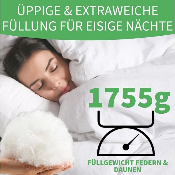 Welldora Komfort Bettdecke 135x200 Winter | 100% Extraweiche Federn & Daunen | Fachärztlich geprüft, Oeko-Tex, Allergiker | Zertifiziert für Tierwohl | Dicke extrawarme Winterdecke Daunendecke