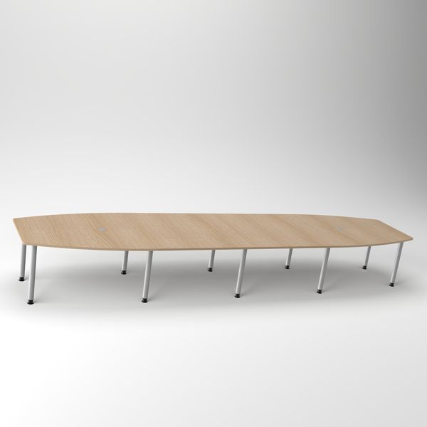 Rheinland Möbel Konferenztisch KONTI 520x130 cm – ovaler Besprechungstisch in Grau mit silbernen Rundrohrfüßen & 2 Kabelauslässen, erweiterbarer Meetingtisch für 16–18 Personen, moderner XXL-Tisch fürs Büro