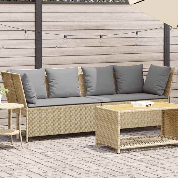 vidaXL Gartensofa mit Kissen Beige Poly Rattan 4104126