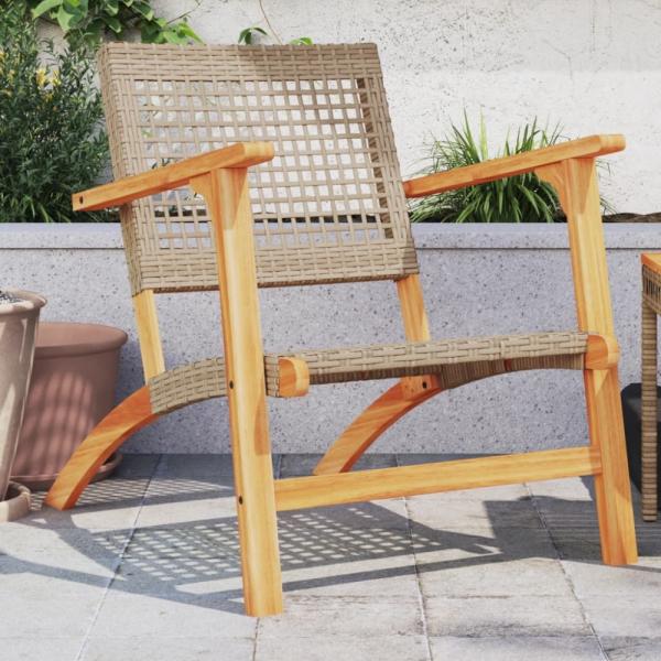 vidaXL Gartenstühle 2 Stk. Beige Poly Rattan und Akazienholz 365869