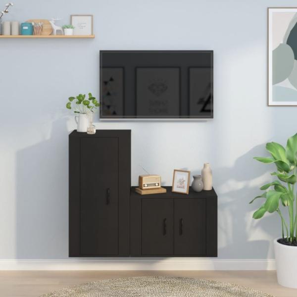 vidaXL 2-tlg. TV-Schrank-Set Schwarz Holzwerkstoff 3188455