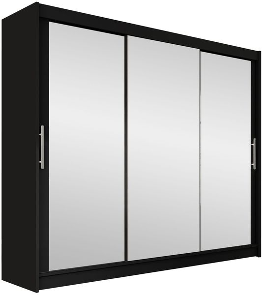 Kleiderschrank Aston III (Farbe: Schwarz / Spiegel, ohne Beleuchtung)