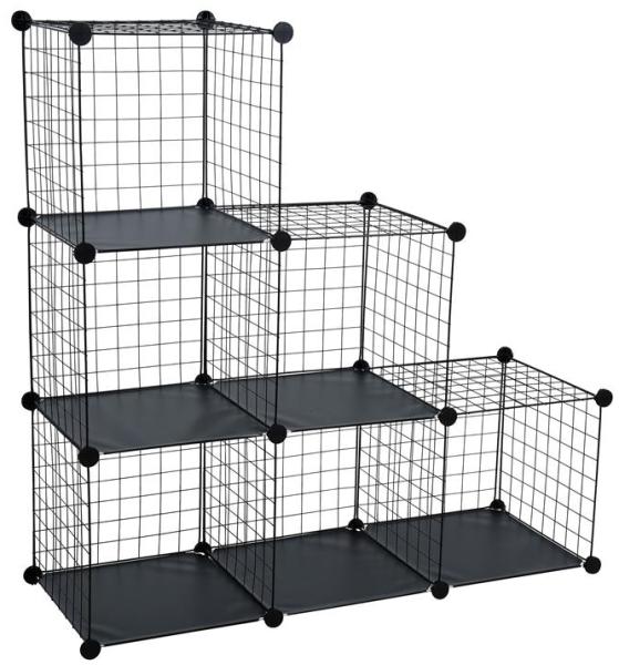 Stufenregal Regalsystem Steckregal 6 Fächer Gitter DIY Regal Würfelregal Schwarz