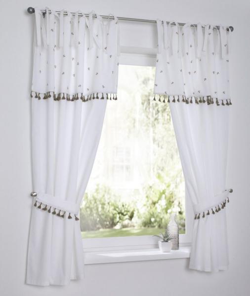 Kutti Vorhang Honey (1 St), Bindebänder, blickdicht, Scheibengardine mit Raffhalter, Baumwolle, bestickt, Quasten, Bienen