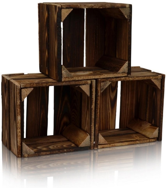 CHICCIE Holzkiste Regale Dunkel Geflammt 22x20x15cm - Kiste Box (3 St)