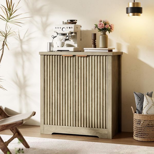 GarveeHome 2-Stöckiges Sideboard Mit Geriffelten Türen, Buffet Mit Metallgriffen, Sideboard Mit Verstellbaren Einlegeböden, Für Esszimmer Und Wohnzimmer, 75,5 x 39,2 x 83 cm