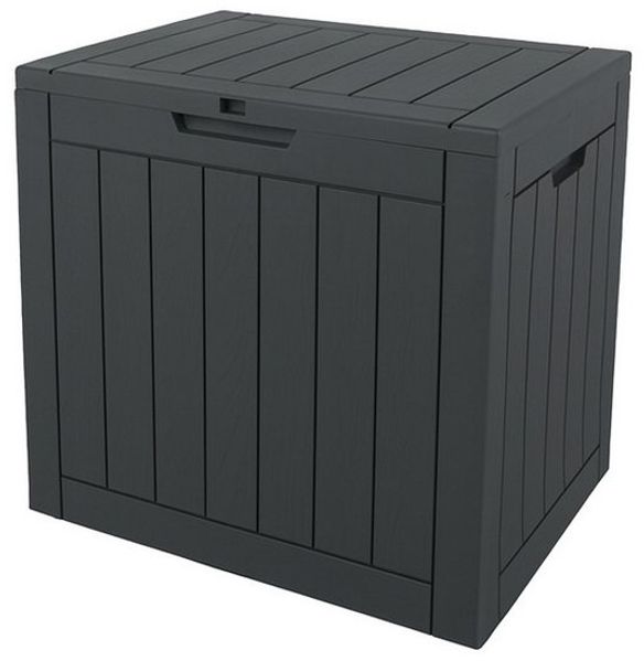 ONDIS24 Gartenbox City Cube Holzoptik Kissenbox Poolbox Sitztruhe 110L, UV,- und witterungsbeständig, abschließbar