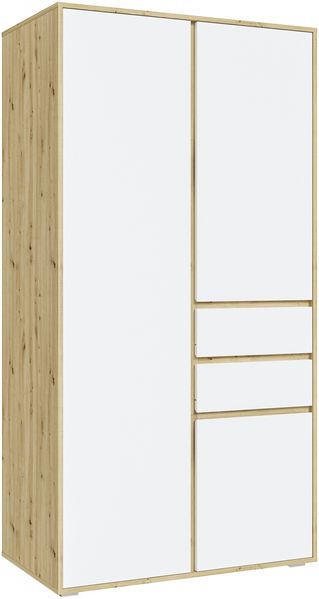 Xonox Falun Kleiderschrank 2-türig, Artisan Eiche Nachbildung, Weiß, 100x194x56 cm