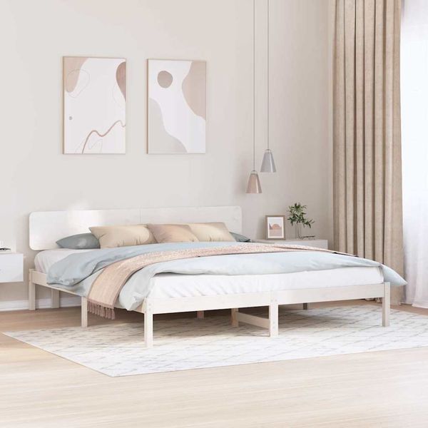 vidaXL Bettrahmen mit Kopfteil Weiß 180 x 200 cm Massives Kiefernholz 872096