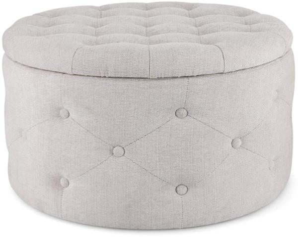 Pouf Ernestine aus Stoff, Hellgrau, 70x70x40 cm