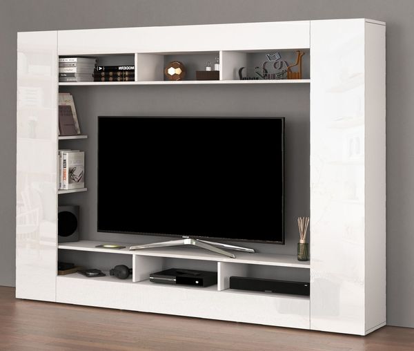 OTTO home Wohnwand SPEED, TV-Wand, Hochglanz lackiert,ideal für TV-Geräte bis zu 65 Zoll, (1-St), Made in Italy, B/T/H: 216×30,4×158,6 cm, mit ca. 12 offenen Fächern
