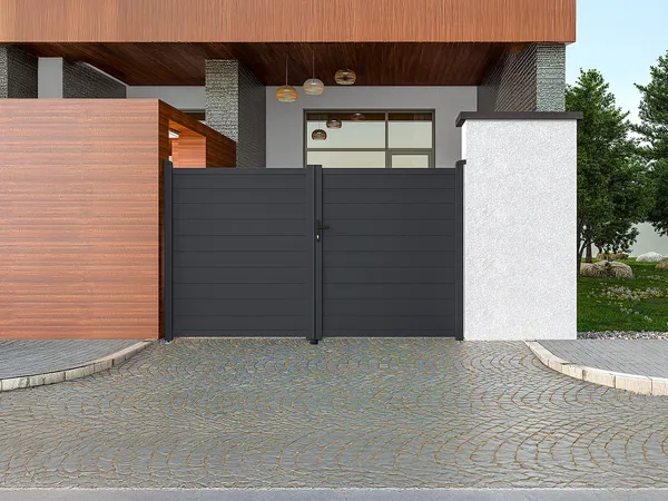 Vente-unique - NAZARIO Eingangstor Metall Grau - B 4,6 cm x H 176 cm x L 300 cm