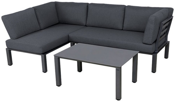 WIDOO Ecklounge, Set iron grey, Tisch Aluminium Glas iron grey, 2x2-Sitzer