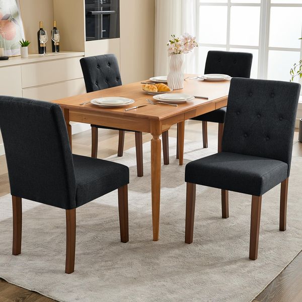 GarveeHome 2-Teiliges Esszimmerstuhl Mit Leinenbezug, Stuhl Mit Rückenlehne, Gepolsterter Esszimmerstuhl Mit 130kg Tragkraft, Für Esszimmer Und Wohnzimmer, 46 x 56 x 88 cm