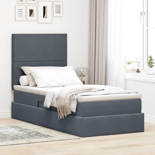 vidaXL Aufbewahrungsbett mit Matratze Dunkelgrau 100 x 200 cm Samt 3371950