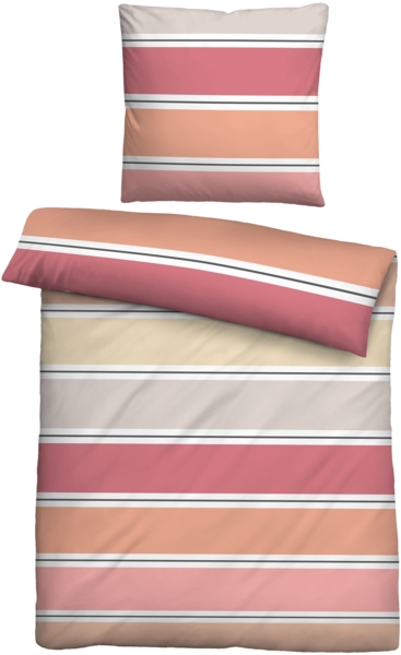 biberna Seersucker Bettwäsche 0025009 QUERBALKEN, koralle, 1x 155x220 cm + 1x 80x80 cm
