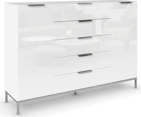 rauch Schubkastenkommode Flipp Kommode Sideboard Wäscheschrank Bestseller, 2-türig, 5 Schubladen, Soft-Close, Oberboden und Front Glas, 2 Breiten