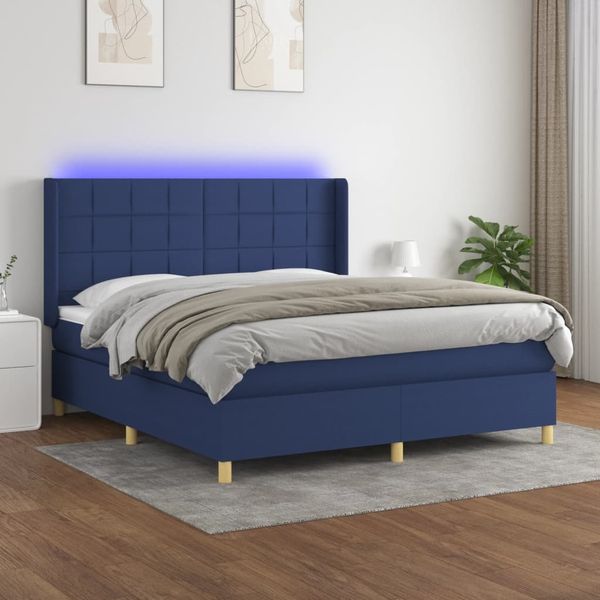 vidaXL Boxspringbett mit Matratze & LED Stoff Blau 180x200 cm