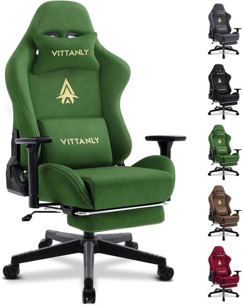 Luxuriöser Gaming Stuhl Atmungsaktives Wildlederimitat Grün 90-155° Recamiere