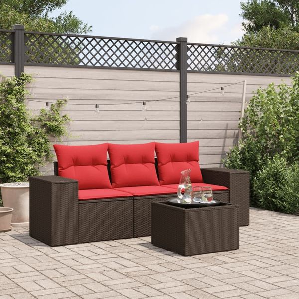 vidaXL 4-teiliges Gartensofa-Set mit Kissen, braun, Polyrattan 3222273