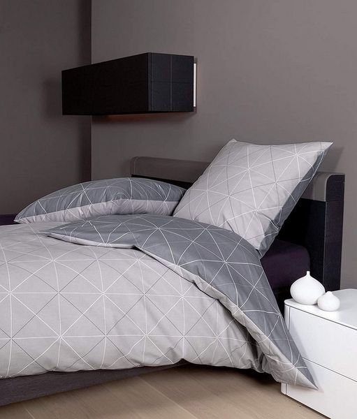 soma Bettwäsche Bettbezug 135x200 80x80 geometirisch gestreift grau bieber warm, Biber, 2 teilig, Warme Biber Flanell Bettwäsche 135x200 Herbst Winter kuschelig weich