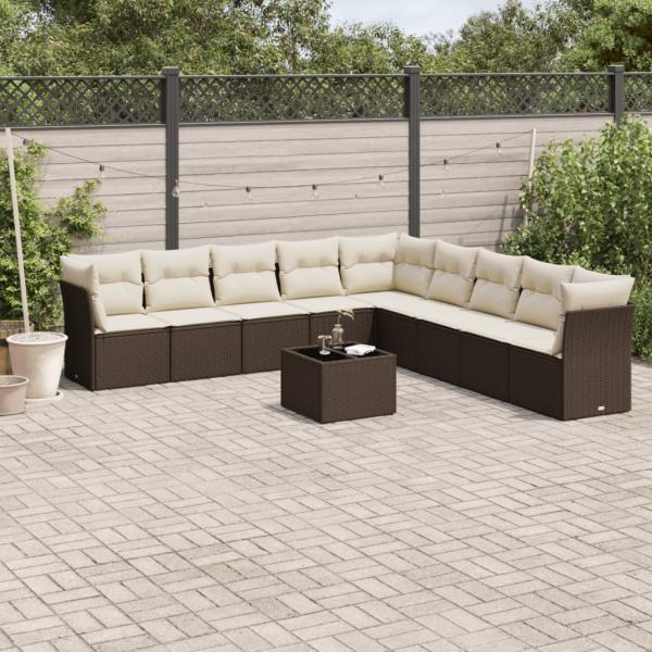 vidaXL 10-tlg. Garten-Sofagarnitur mit Kissen Braun Poly Rattan 3217793