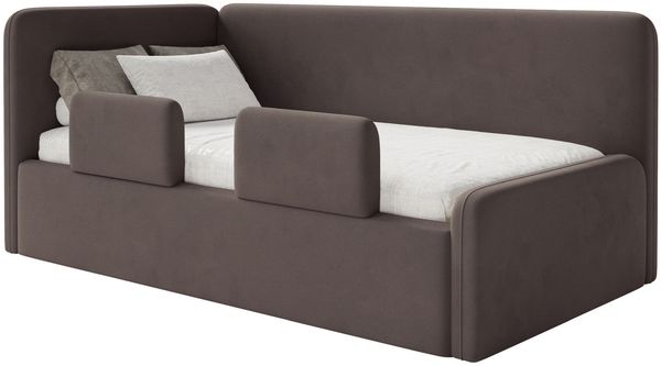 Selsey 'Fanko' Kinderbett 90x200 cm mit Rausfallschutz, Matratze, Kopfteil links, Samt, Braun