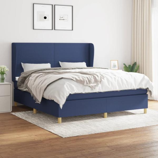 Boxspringbett mit Matratze Stoff Blau 180 x 200 cm, Härtegrad: H2 [3128387]