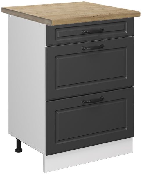 Küchenunterschrank R-Line Anthrazit Landhaus 60 cm mit Schubladen, AP Eiche Vicco