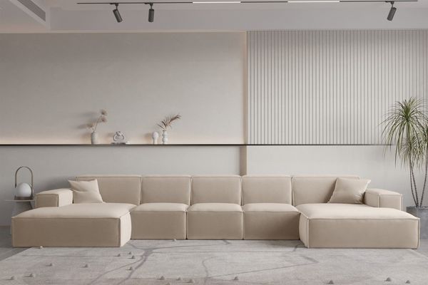 Wohnlandschaft U-Form CELES PREMIUM XL in Stoff Opera Velvet Sand