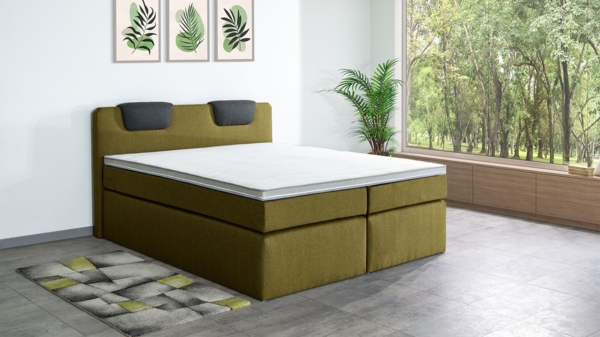 Meisterbetten Boxspringbett Iris 140x200 in WT-Grasgrün in WT-Dunkel Grau, Matratzenbezug Nano, Komfortschaum-Topper Bild 4