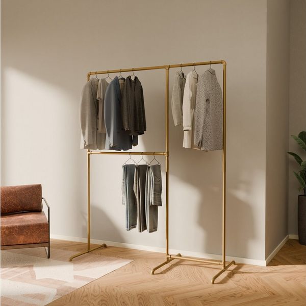 pamo. design Kleiderständer Kleiderständer LAS gold - freistehende Garderobe, kratzfeste & platzsparende Kleiderstange, stabil, einfache Montage