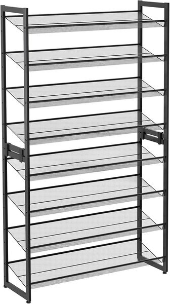 2er-Set Schuhregal mit 4-stufigen Schuhorganizern mit verstellbaren Gitterablagen, Metall Schwarz, LMR08B, 163,5 x 92,5 x 30,7 cm