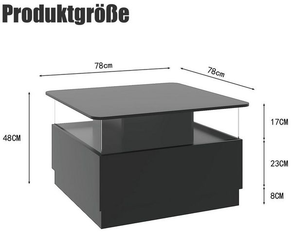 radelldar Couchtisch quadratisch mit LED-Beleuchtung und 2 Acryltüren-Schubladen (1-St), Wohnzimmertisch Beistelltisch, 78x78x48cm