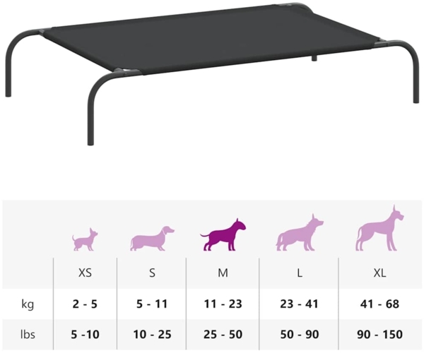 vidaXL Hundebett Erhöht Schwarz 110x65x20 cm Oxford-Gewebe und Stahl 42000839 Bild 8