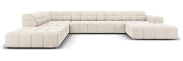 Micadoni Panorama Ecksofa Jennifer 7-Sitzer Links Samt Helles Beige