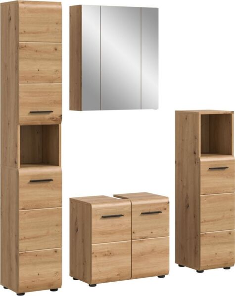 welltime Badezimmer-Set, (Set, 4-St), Florenz, Badkombination 4-tlg. Artisan Oak, Hochschrank