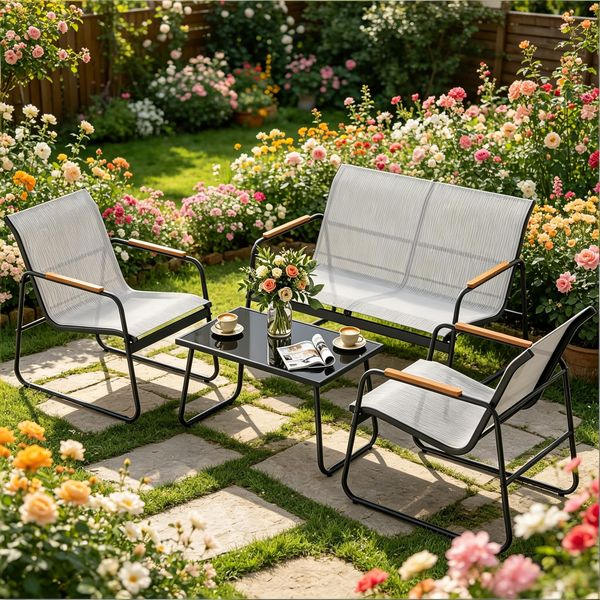 Rasenmöbel Set,4-STEIL Gesprächsmöbel Set,Patio Möbel Set,Outdoor Möbel Set