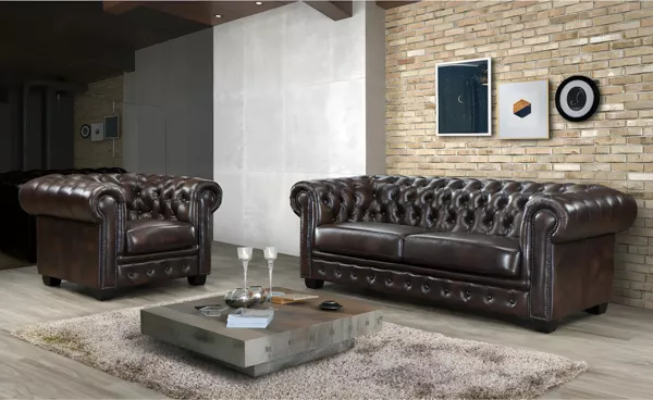 Vente-unique - BRENTON Sofa and armchair set Leder Braun - B 96 cm x H 73 cm x L 201 cm105 cm