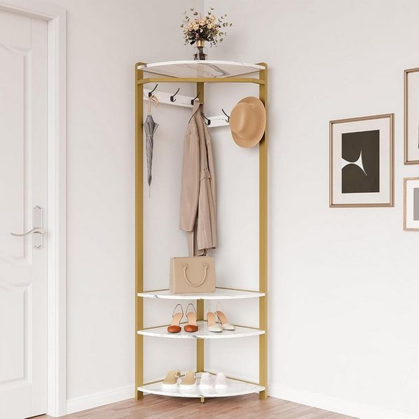 GarveeMore Garderobenständer Garderobenregal, Eckgarderobe Mit 4 Ablagefächern