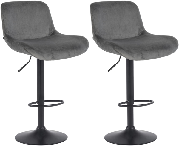 CLP 2er Set Barhocker Solon Schwarz höhenverstellbar und drehbar mit Rückenlehne,dunkelgrau Samt