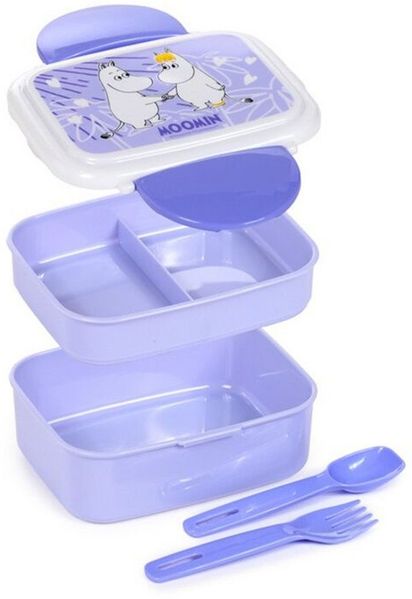 Puckator Lunchbox Moomin Mumin, Kunststoff BPA-frei, (mit Clipverschluss, 5-tlg, inkl. Gabel & Löffel), ca. 15,5 x 14 x 9 cm