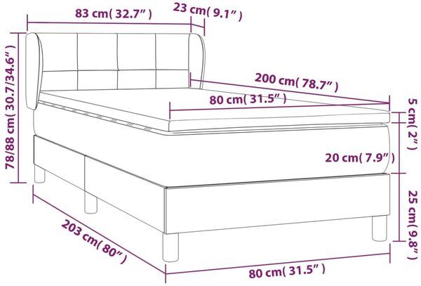 Einzelbett, Polsterbett mit Matratze Stoff Dunkelbraun 80x200 cm, Härtegrad: H2 [3126760] Bild 7
